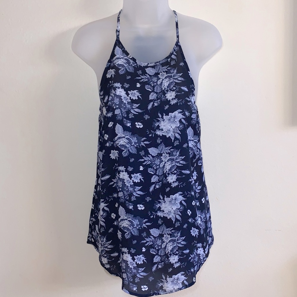 Cotton On Sleeveless Blue Floral High Neck Halter Style Tank Top - Sz. XS